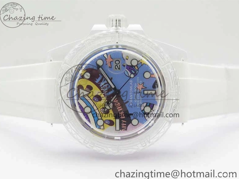0518 Affordable Submariner Phantomlab Transparent KZF Best Edition Blue Space Dial on White Rubber Strap VR 2566